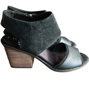 Toms Womens Black Majorca Leather Suede Cut Out Toe Heeled Sandals Size 6